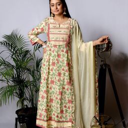 EKISHA Floral Printed Pure Cotton Kurta with Trousers & Dupatta-image-29