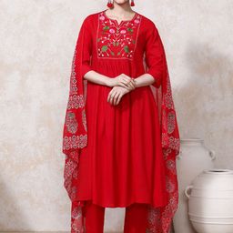 Moara Women Floral Embroidered Yoke Design Pure Cotton Kurta with Trousers & With Dupatta-56