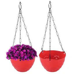 Kuber Industries Red 2-Pcs Textured Hanging Planters image 4