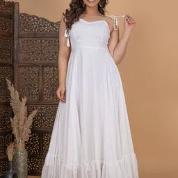 KAJODI Women Pretty White Chiffon Long Dress-image-19