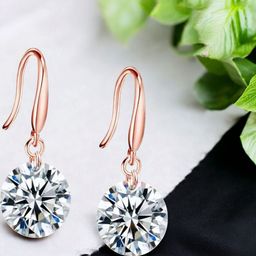 Nilu's Collection Rose Gold-Plated Cubic Zirconia Studded Contemporary Drop Earrings-image-57