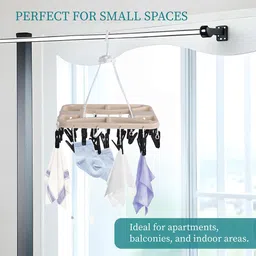 Kuber Industries Set Of 2 Beige 360 Rotating Cloth Drying Hangers With 28 Clips image 5