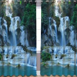 BELLA TRUE Blue & Green 2 Pieces Floral Black Out Door Curtain-image-56