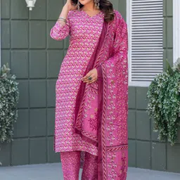 HERE&NOW Floral Printed Straight Kurta With Trousers & Dupatta-picture-29