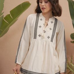 Vara By Vishudh Women Ethnic Printed Mandarin Collar Tie-Ups Ethnic Tunic-image-4