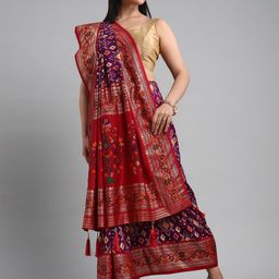 all about you Ethnic Motifs Zari Silk Blend Patola Saree-45