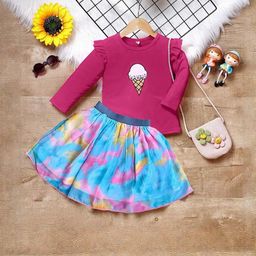 Hikuj Girls Printed Top with Skirt-image-85