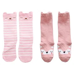 SYGA Kids Pack Of 2 Cotton Self-Design Above Knee Length Socks-image-53