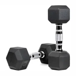 HackerX Set Of 2Hexagonal Rubber Coated Fixed Weight Dumbbells 2.5 kg Each image 1