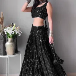 Cute fellow Embroidered Sequinned Semi-Stitched Lehenga & Unstitched Blouse With Dupatta-picture-11