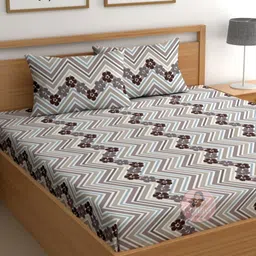 CHHAVI INDIA Brown Printed Microfiber 210 TC Fitted Queen Bedsheet Set 1.98 m x 1.83 m-image-93