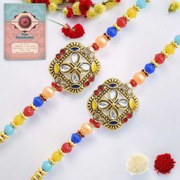 MEIRA JEWELLERY Pack Of 2 Beaded Studded Rakhi Gift Set-image-100