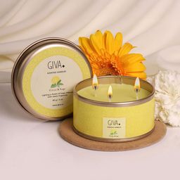 GIVA Yellow & White Citrus And Sage Scented Jar Candle-image-8