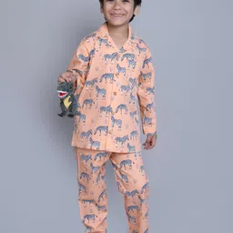 Little Clothings Kids Orange-Colored Cotton Animal Printed Organic Cotton Night Suit-picture-8