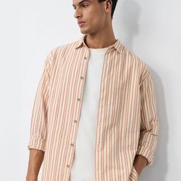 The Souled Store Vertical Striped Spread Collar Cotton Linen Casual Shirt-image-79