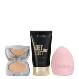 FLiCKA 3Pcs Makeup Combo - Get Set Go Primer + The Base Story Compact & Beauty Blender-22