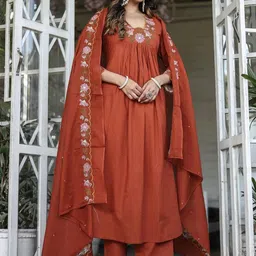 NIZA FASHION Women Floral Embroidered Regular Kurta with Trousers & With Dupatta-picture-54