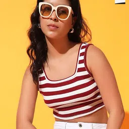 Istyle Can Women Pack Of 2 Striped Sleeveless Square Neck Rib Knit Crop Tank Top-picture-25