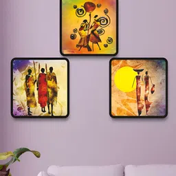 SAF Red & Yellow 3 Piece Wood Abstract Wall Paintings-image-78
