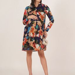 angloindu Floral Print Georgette Maternity A-Line Dress-image-43