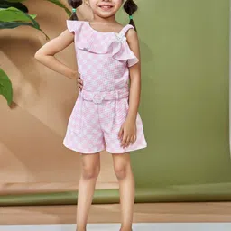 Peppermint Girls Cotton Checked Basic Jumpsuit-54