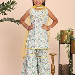 Cutiekins Girls Floral Printed Kurta with Sharara & Dupatta-picture-45
