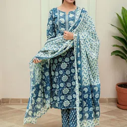 SKYLEE Women Floral Printed Kurta with Trousers & Dupatta-image-78