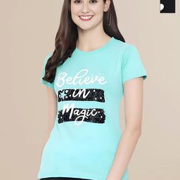 Mast & Harbour Women Typography 2 Printed Applique T-shirt-picture-1