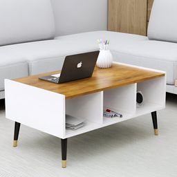 HEXA RED White & Brown Textured Wooden Rectangle Coffee Table-7