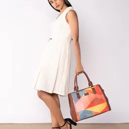 ZOUK Geometric Printed Oversized Structured Jute Handheld Bag-11