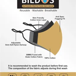 bildos 3 Layer Pure Cotton Cloth Mask with Adjustable Ear Loop 12 Pcs Cloth Masks Cloth Mask With Melt Blown Fabric Layer image 2