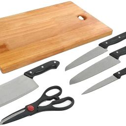 6 Piece Stainless Steel Kitchen Knife Knives Set with Knife Scissor Wooden Cutting Board-30