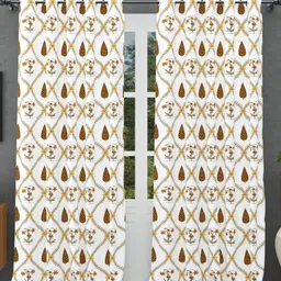 BED-SHEET.COM Yellow & Brown Floral Printed Window Curtain image 2