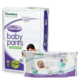 Himalaya Herbal Total Care Baby Pants Style Diapers Medium - 54 Pieces & Gentle Baby Wipes - 72 Pieces-13