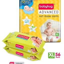 Babyhug Advanced Pant Style Diapers Extra Large - 56 Pieces & 2 Packs of Babyhug Premium 98% Water Baby Wet Wipes - 80 Pieces-image-30