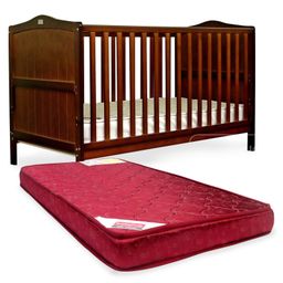Babyhug 2 in 1 Height Adjustable Merlino Wooden Cot Cum Bed - Walnut AND Babyhug Baby Mattress Maroon (Design May Vary)-picture-13