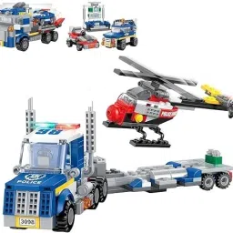 City Police Building Set, 3 in 1 Police Car Transporter Building Toys, Police Tr-picture-16