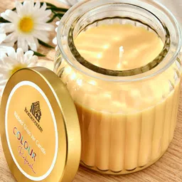 Home Centre Yellow Lemon Grass Scented Ribbed Jar Candle image 5