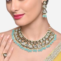 Zaveri Pearls Gold Plated Kundan Studded & Pearl Beaded Jewellery Set-image-52