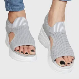 Shoetopia Woven Design Open Toe Wedge Heel Mules-5