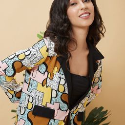 Globus Brown Typography Printed Long Sleeves Open Front Jacket image 4