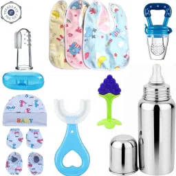 Baby Feeding Kit steel Bottle,bibs,cap mitten set fruit Feeder,teether,brushes - Silicone-picture-22