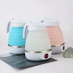 Travel Foldable Fast Boiling Portable Electric Kettle - Silicone Food Grade Boil Dry Protection 220V -600ML for Most Travel and Home & Office Use (Blue/White/Pink) Electric Kettle-9