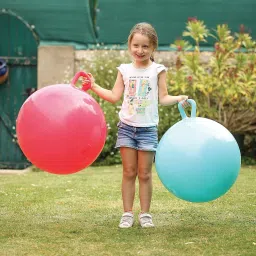 zobro BIG SIZE Rubber Inflatable Hopping Hopper Hop Bouncy Jumping Ball with Handle for Kids (Random Colour, 55cm) Inflatable Hoppers & Bouncer, Infatable Ball image 3
