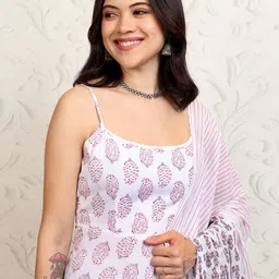 Vishudh Women Ethnic Motifs Printed Regular Pure Cotton Kurta with Trousers & With Dupatta-image-28