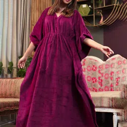 FEATHERS CLOSET  Woollen Kaftan Maxi Nightdress-image-42