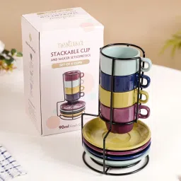 Pack of 4 Ceramic Mini Stackable Expresso Cup And Saucer Set-16