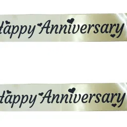 GOLDEN COLOR SATIN SASH 'HAPPY ANNIVERSARY' FOR WEDDING ANNIVERSARY PARTY AND PARTY DECORATIONS.(65 INCH)-image-70