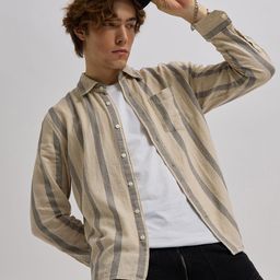 Espanshe Striped Cotton Linen Casual Shirt-image-100