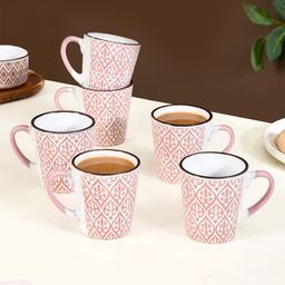 Nestasia Pink & White Crafted Ceramics Textured Ceramic Matte Cups Set of Cups and Mugs-0